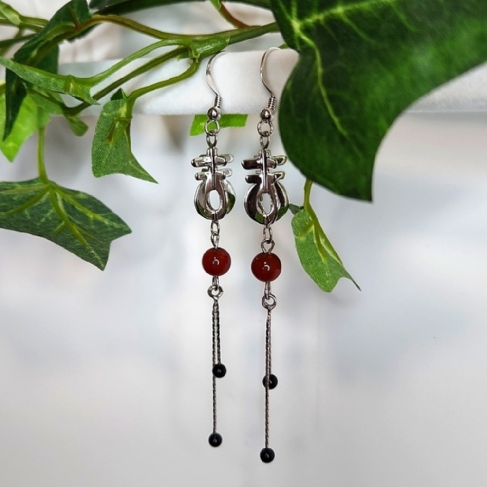 Elegant Silver and Red Dangle Earrings